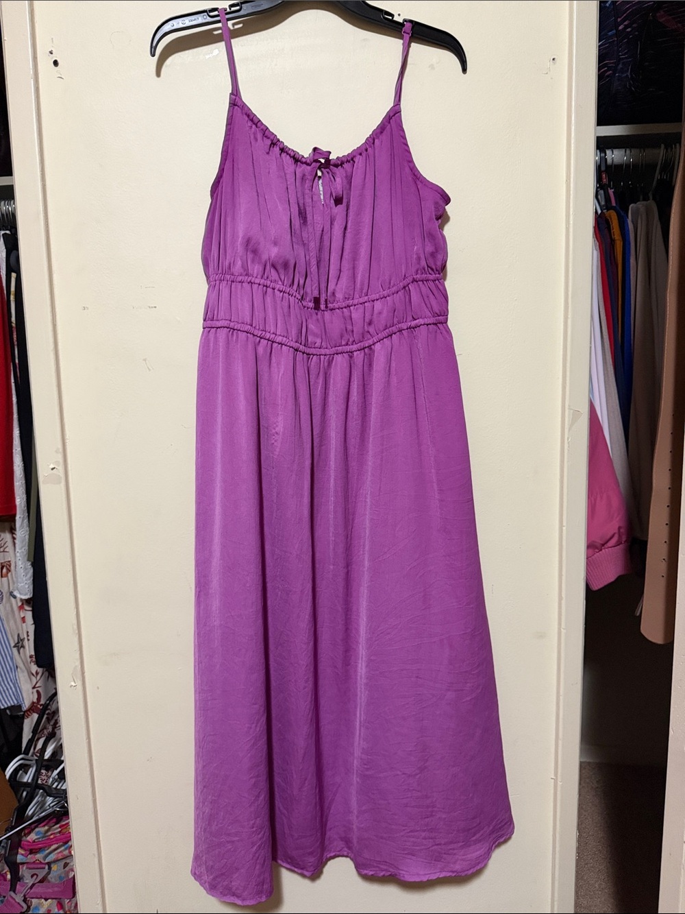 Strapless Purple Midi Dress with Adjustable Spaghetti Straps